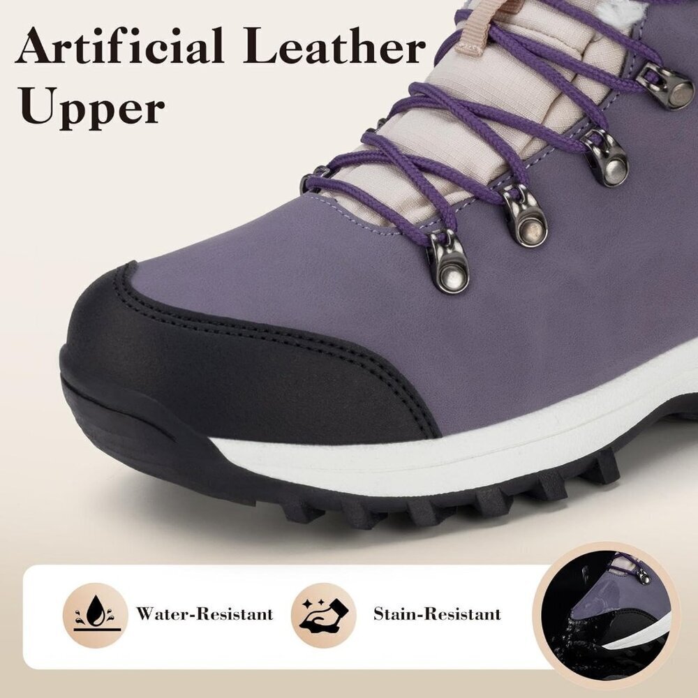 Women’s Purple Water Resistant Warm Snow Boots Fur Lined Non Slip Outdoor - Picture 2 of 7